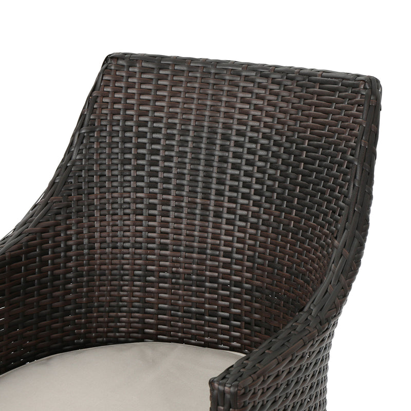 Noble House Hillhurst outdoor chair set with weather-resistant cushions, featuring two comfortable, stylish patio chairs.