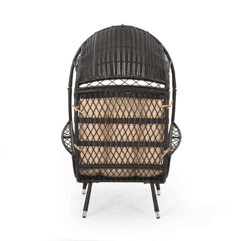 Noble House outdoor wicker standing basket accent chair with cushion, featuring a cozy seat and stylish design for outdoor relaxation.