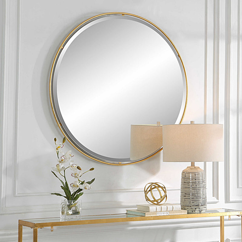 Round gold accent mirror by Uttermost, Canillo Canillo mirror with a sleek gold finish and modern design.