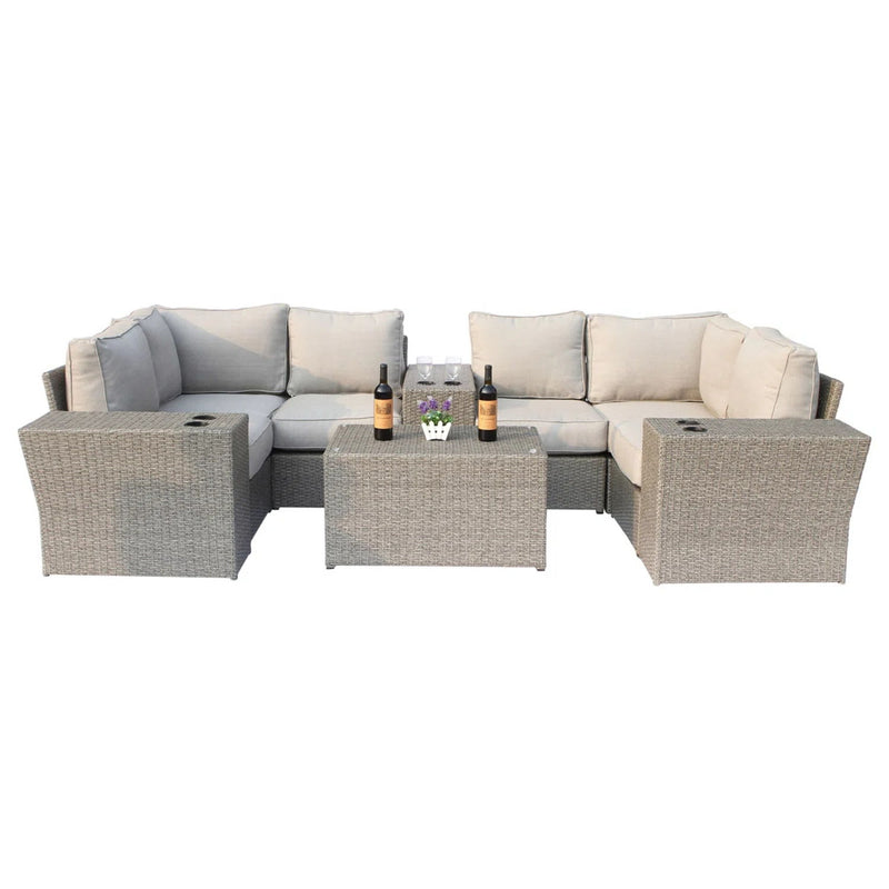 Outdoor Wicker Sectional With Weather Resistant Cushions And Table - R&R Furniture Gallery (Fountain Valley, CA)
