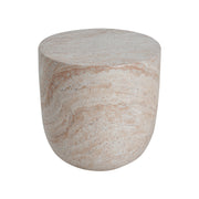 Beige lightweight concrete side table with travertine top, suitable for outdoor or indoor use, by Noble House.