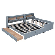 Upholstered Mother & Child Bed With Hydraulic Storage System, Drawer Box, Bedhead Storage Shelf And 2 Pairs Of Sockets & USB Ports - R&R Furniture Gallery (Fountain Valley, CA)
