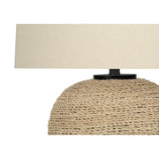 Beige 8th Street transitional table lamp with rattan and resin base, featuring a stylish, modern design for home lighting.