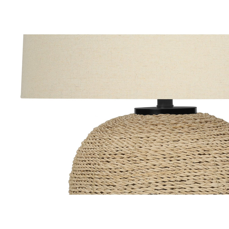Beige 8th Street transitional table lamp with rattan and resin base, featuring a stylish, modern design for home lighting.