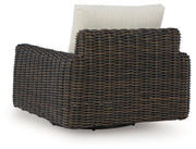 Kimora - Swivel Glider Lounge With Cushion - Beige / Dark Brown - R&R Furniture Gallery (Fountain Valley, CA)