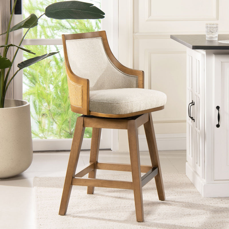 Bahama - Cane High Back Swivel Counter Stool With Recessed Arms Textured Weave - Taupe Beige - R&R Furniture Gallery (Fountain Valley, CA)