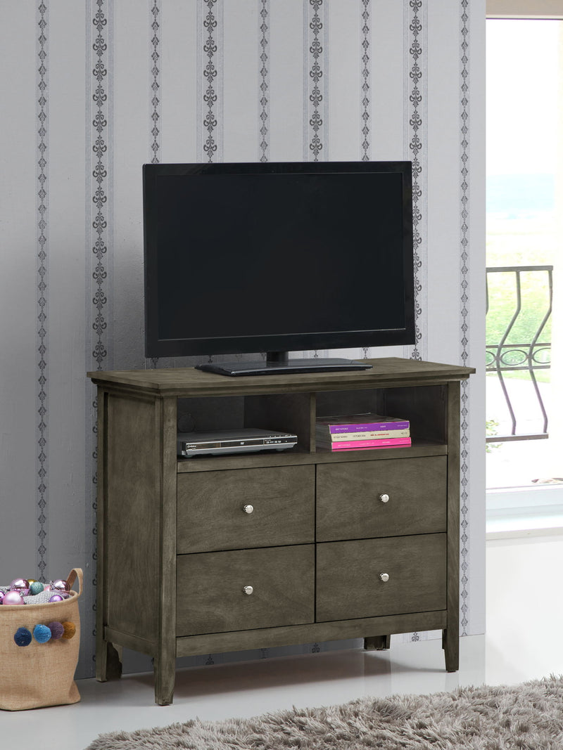 Glory Furniture Hammond media chest with storage, featuring a charming design and multiple drawers for media organization.
