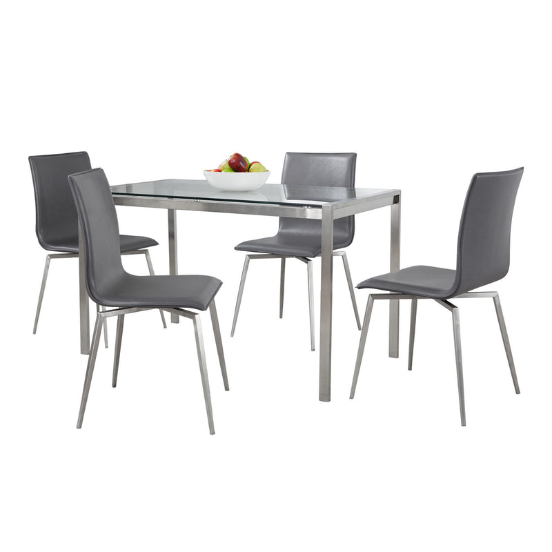 Lumi Source Fuji Mason 5-piece upholstered swivel dining set with glass table and modern chairs, ideal for contemporary dining rooms.