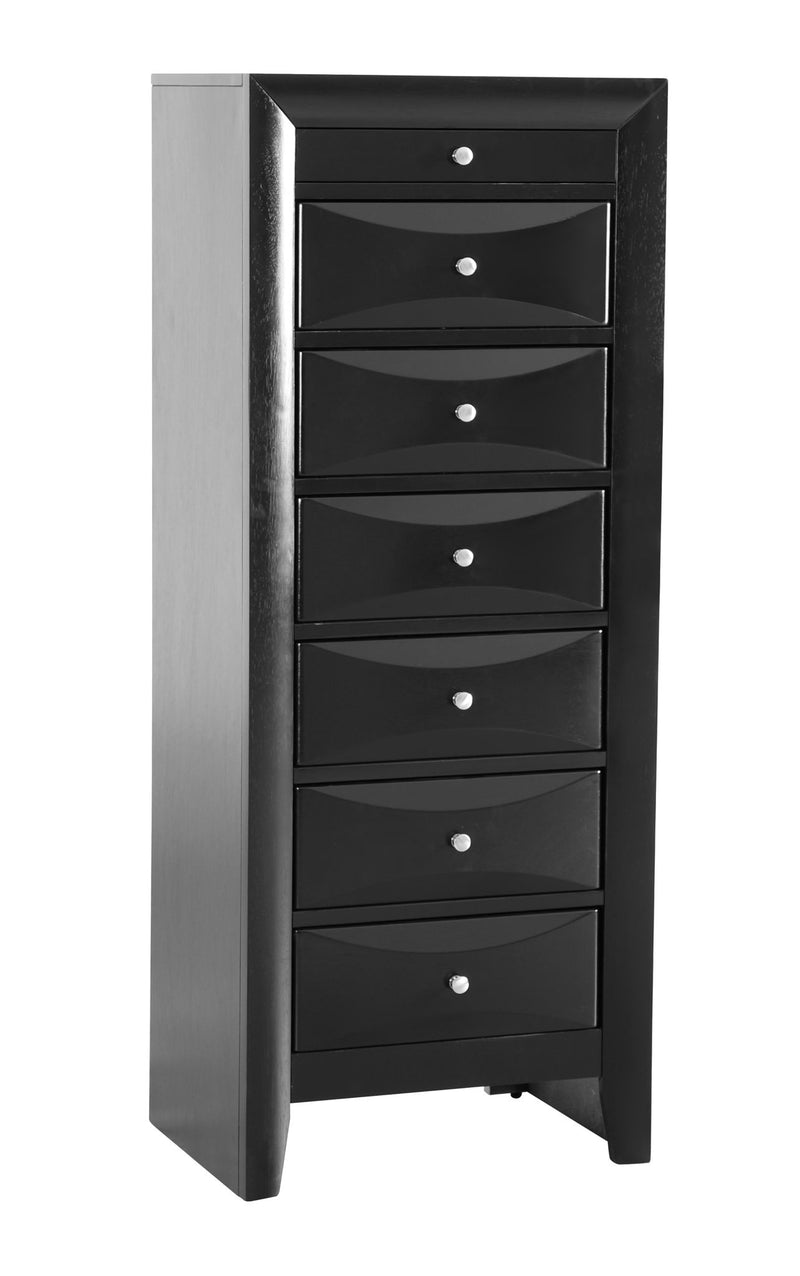 Glory Furniture Marilla 7-drawer lingerie chest with wooden finish, featuring sleek handles and ample storage space.