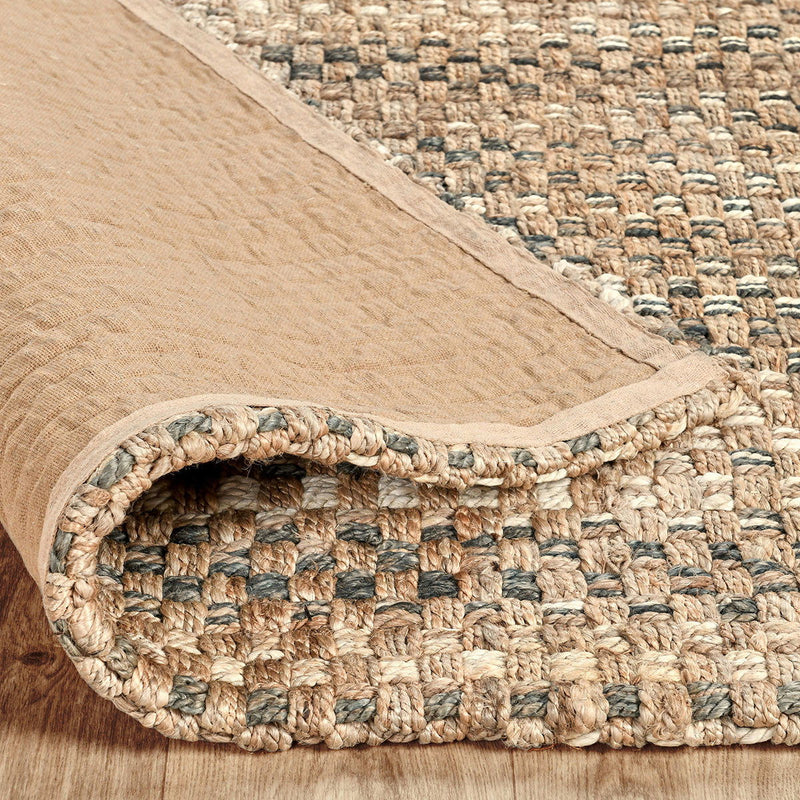 Classic Home Panama bold stripe area rug with navy, white, and beige stripes, showcasing a stylish woven pattern.