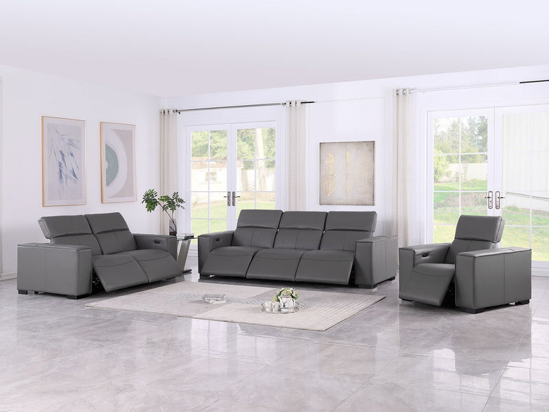 1208 - Leather Reclining Set (Sofa, Loveseat & Chair With 6 Power Recliners)