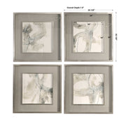 Set of four beige framed art prints featuring abstract divination-themed designs by Uttermost.