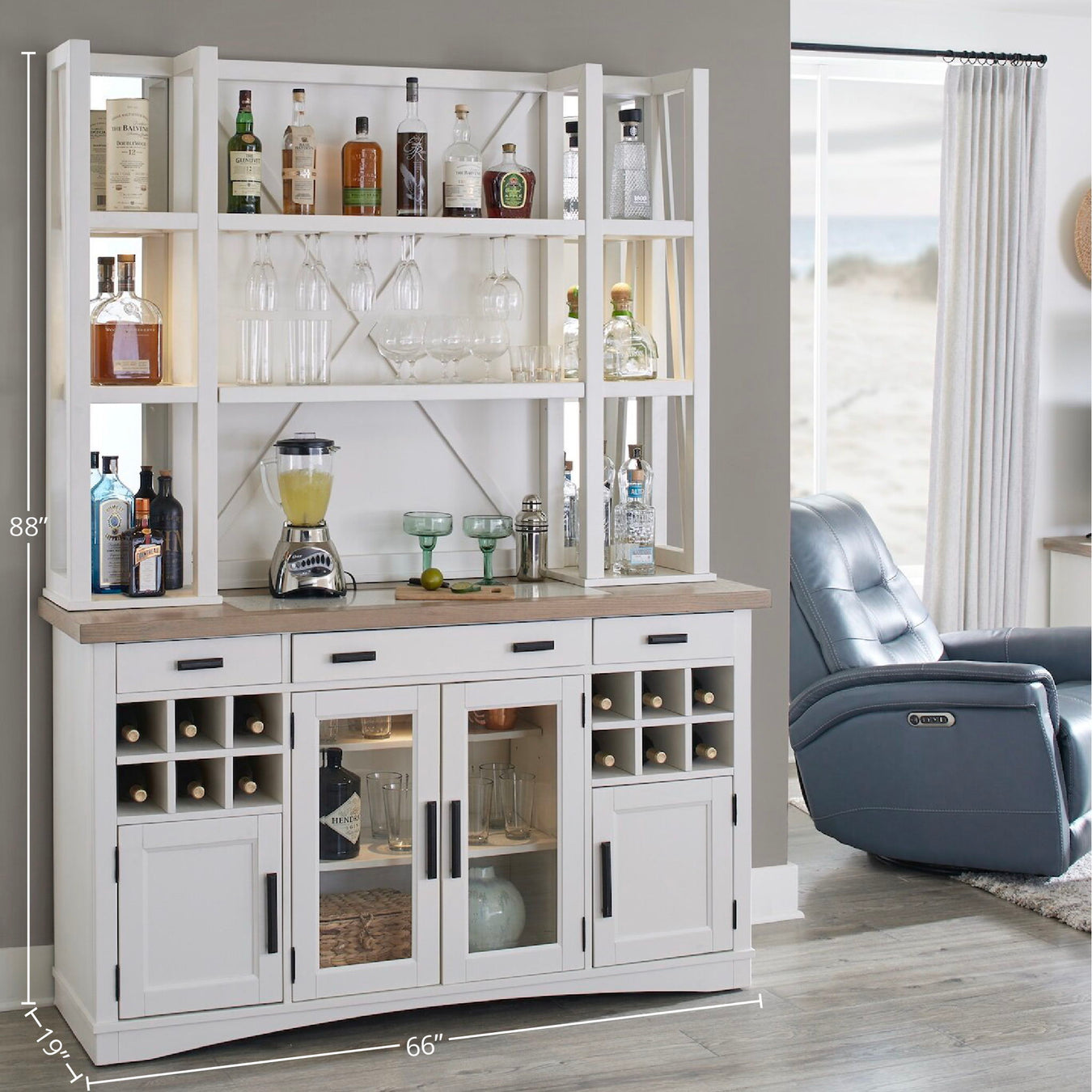 Americana Modern Dining - Buffet And Open Hutch With Quartz Insert - Cotton - R&R Furniture Gallery (Fountain Valley, CA)