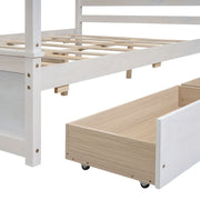 DreamHaus canopy platform bed with built-in drawers, support slats, and no box spring needed, featuring a modern design.