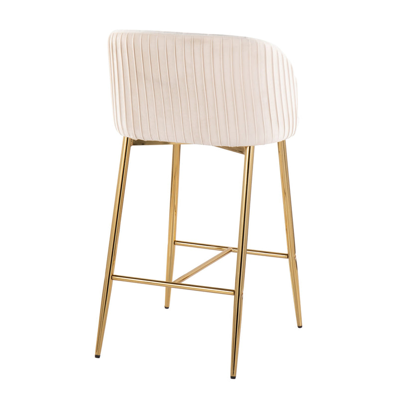 Set of two Lumi Source Fran contemporary pleated fixed-height counter stools with sleek modern design and upholstered seats.