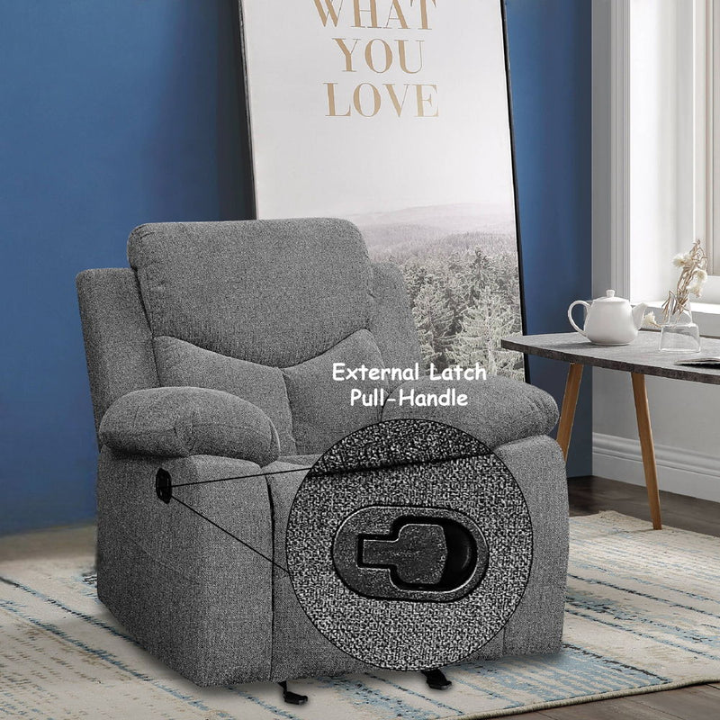 Kalen - Motion Glider Recliner - Gray Chenille - R&R Furniture Gallery (Fountain Valley, CA)