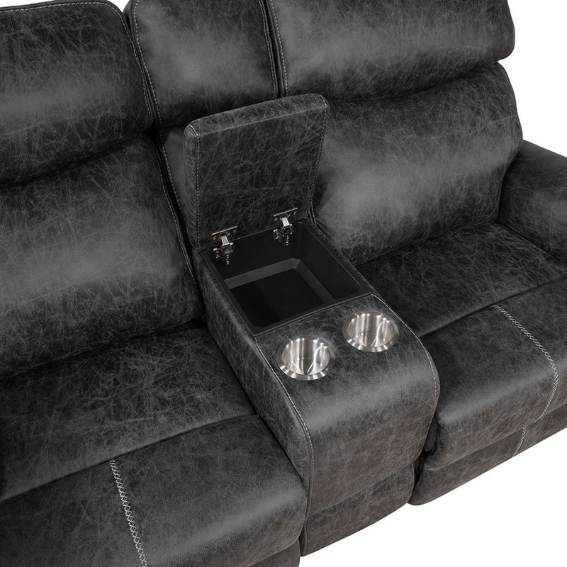 Hirah - Motion Loveseat With Console & USB Port - Dark Gray Polish Microfiber - R&R Furniture Gallery (Fountain Valley, CA)