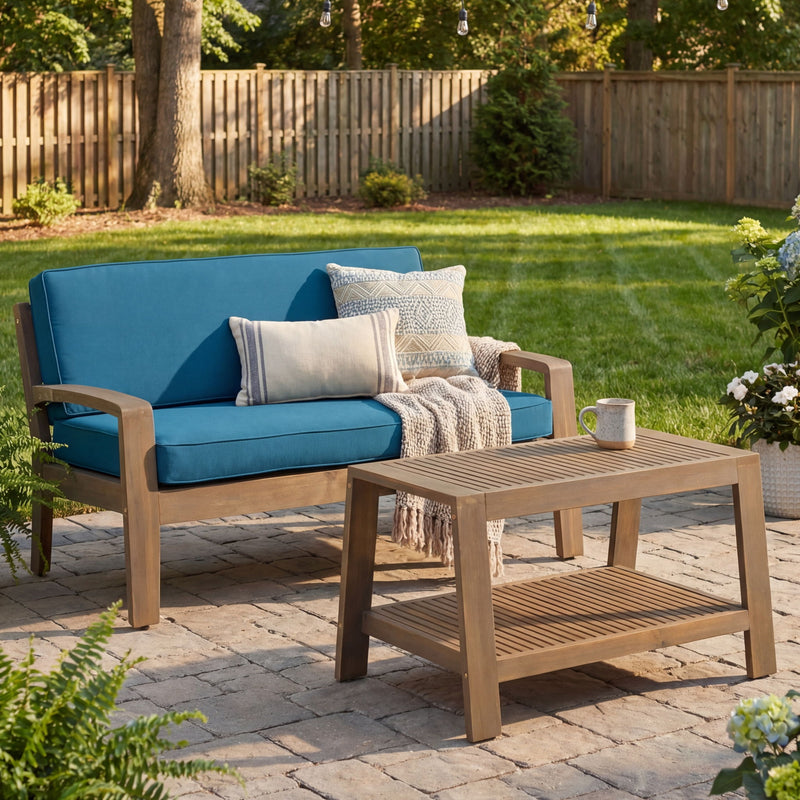 2 Piece Outdoor Conversation Set (Loveseat & Coffee Table With Water-Resistant Cushions) - R&R Furniture Gallery (Fountain Valley, CA)