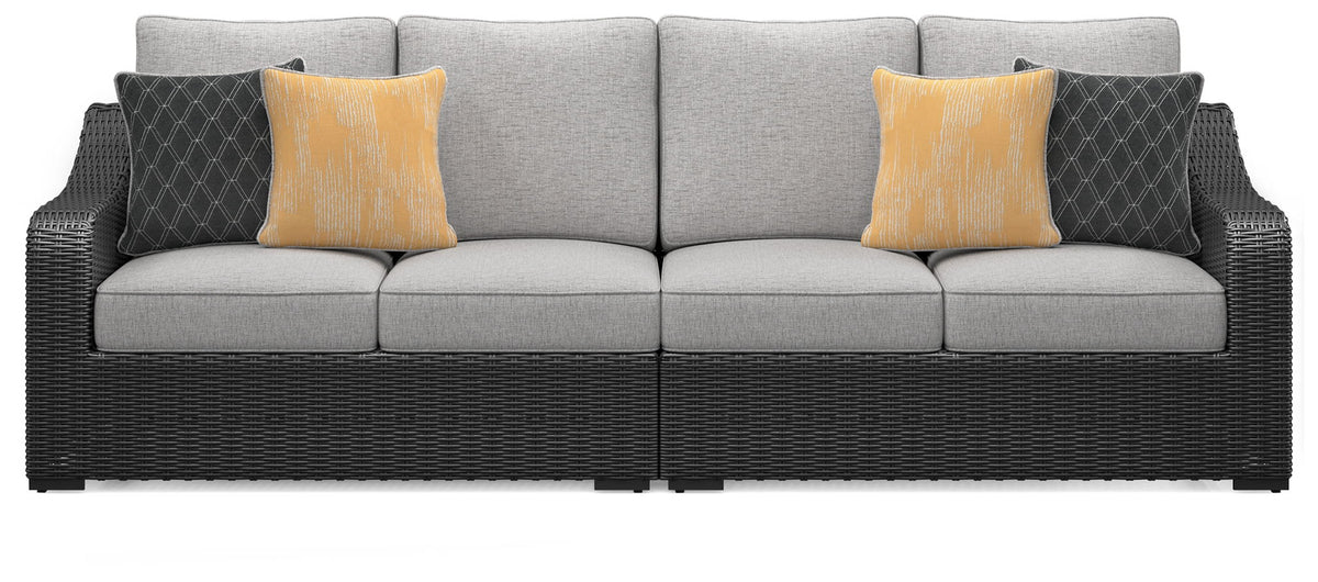 Beachcroft - 2-Piece Outdoor Loveseat with Cushion - Black / Light Gray - R&R Furniture Gallery (Fountain Valley, CA)