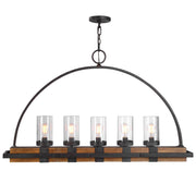 Uttermost Atwood 5-light rustic linear pendant chandelier with light brown finish, featuring five pendant lights in a linear design.