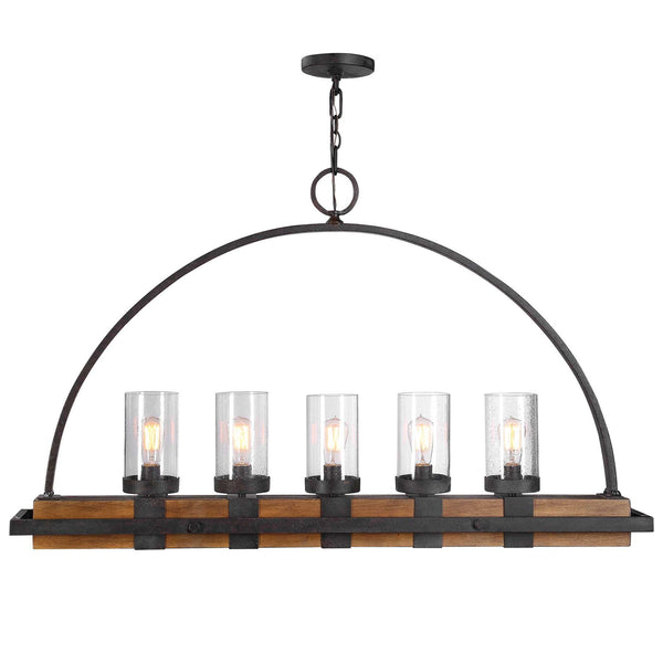 Atwood - 5 Light Rustic Linear Chandelier - Light Brown