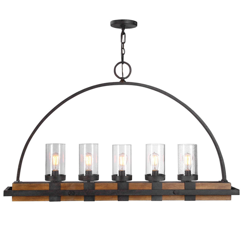 Uttermost Atwood 5-light rustic linear pendant chandelier with light brown finish, featuring five pendant lights in a linear design.