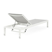 Noble House outdoor patio chaise lounge with five reclining positions, featuring cushioned seating and adjustable backrest.