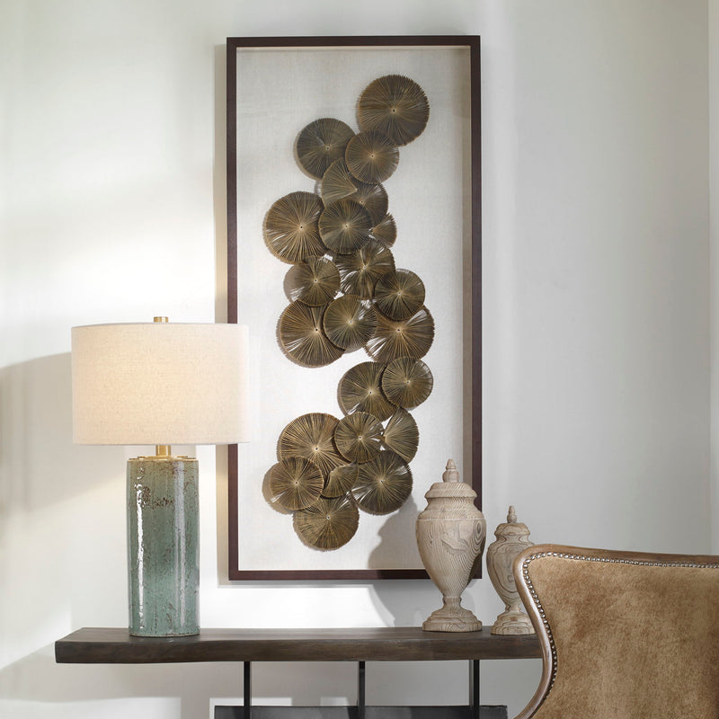 Light brown shadow box wall art by Uttermost featuring The Times print, ideal for modern wall decor.