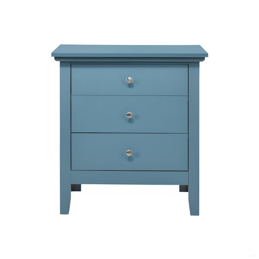 Glory Furniture accent nightstand with three drawers featuring dove-tailed joints, dark wood finish, and modern design.
