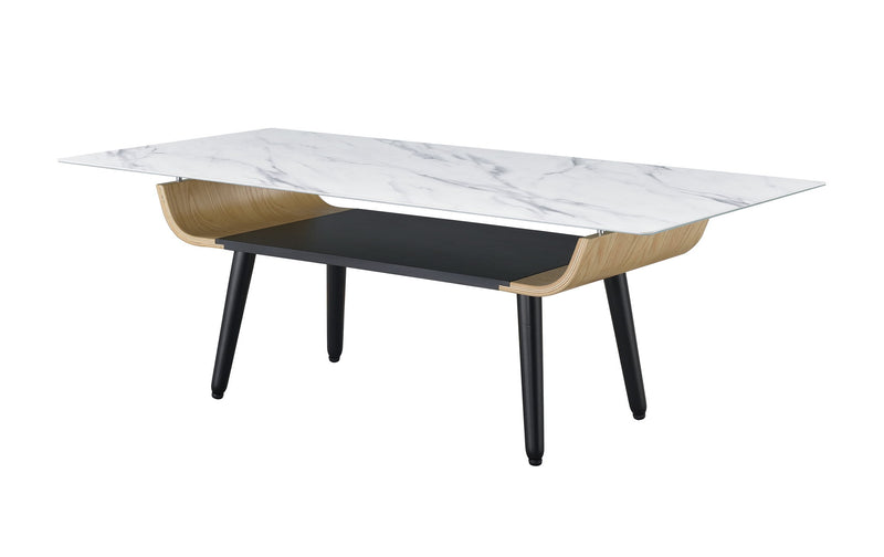Landon - Coffee Table With Glass Marble Texture Top And Bent Wood Design - R&R Furniture Gallery (Fountain Valley, CA)