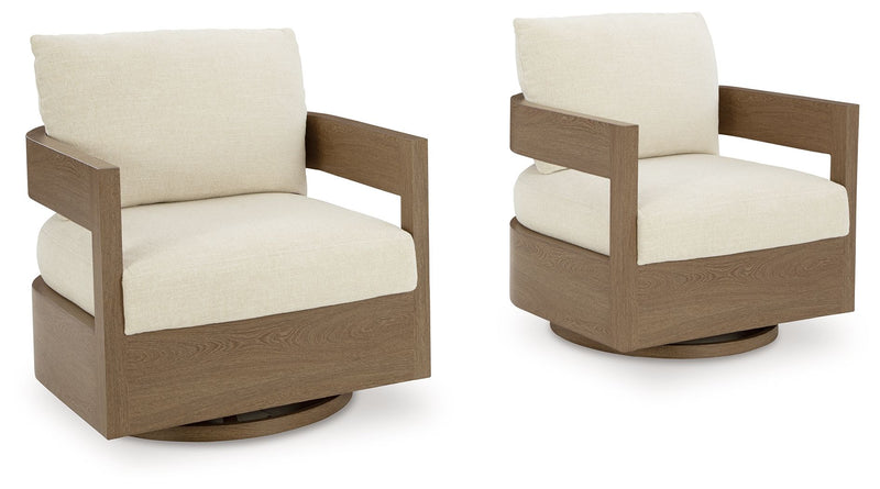 Serene Bay - Swivel Glider Chair With Cushion - Dark Brown / White - R&R Furniture Gallery (Fountain Valley, CA)