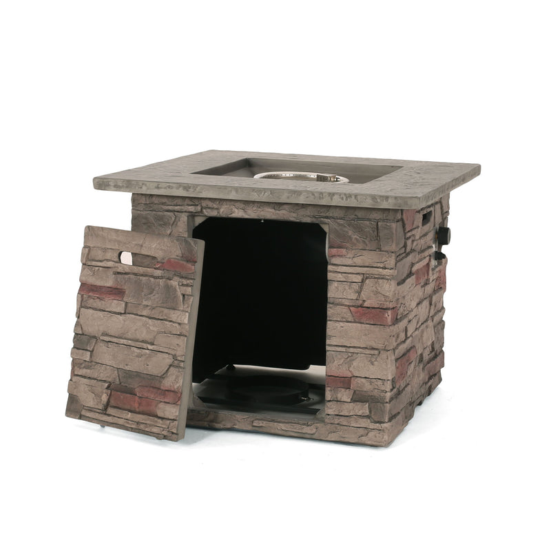 Classic Design Square Fire Pit With Top And 40, 000 Btu Heat Output - Stone Gray - R&R Furniture Gallery (Fountain Valley, CA)