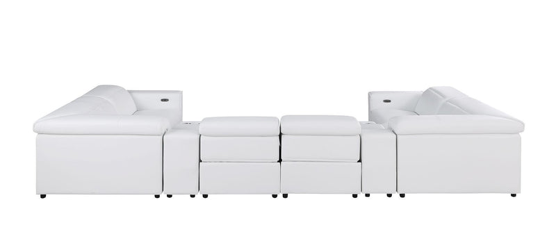 1208 - 8 Piece U Shaped Leather Sectional With 4 Power Recliner & Power Headrests - White