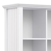 Handcrafted Acadian cube storage organizer by Simpli-Home showing four open cube compartments in natural wood finish.
