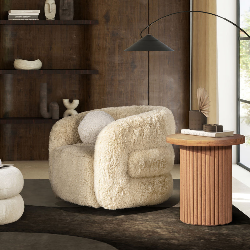 Colt - Fur Swivel Upholstered Barrel Accent Arm Chair - Cream Beige - R&R Furniture Gallery (Fountain Valley, CA)