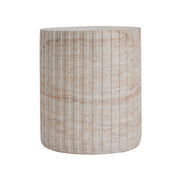 Elegant beige Noble House concrete side table with travertine top, suitable for indoor or outdoor use, lightweight and stylish.