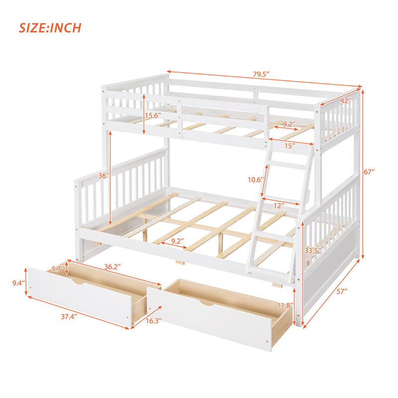 DreamHaus bunk bed with built-in ladders and two spacious storage drawers, featuring sturdy wood construction and a modern design.