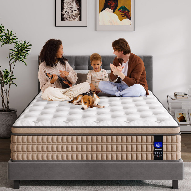 14" King Mattress Hotel Collection Hybrid Mattress With Gel Memory Foam & Pocket Springs - Brown / White - R&R Furniture Gallery (Fountain Valley, CA)