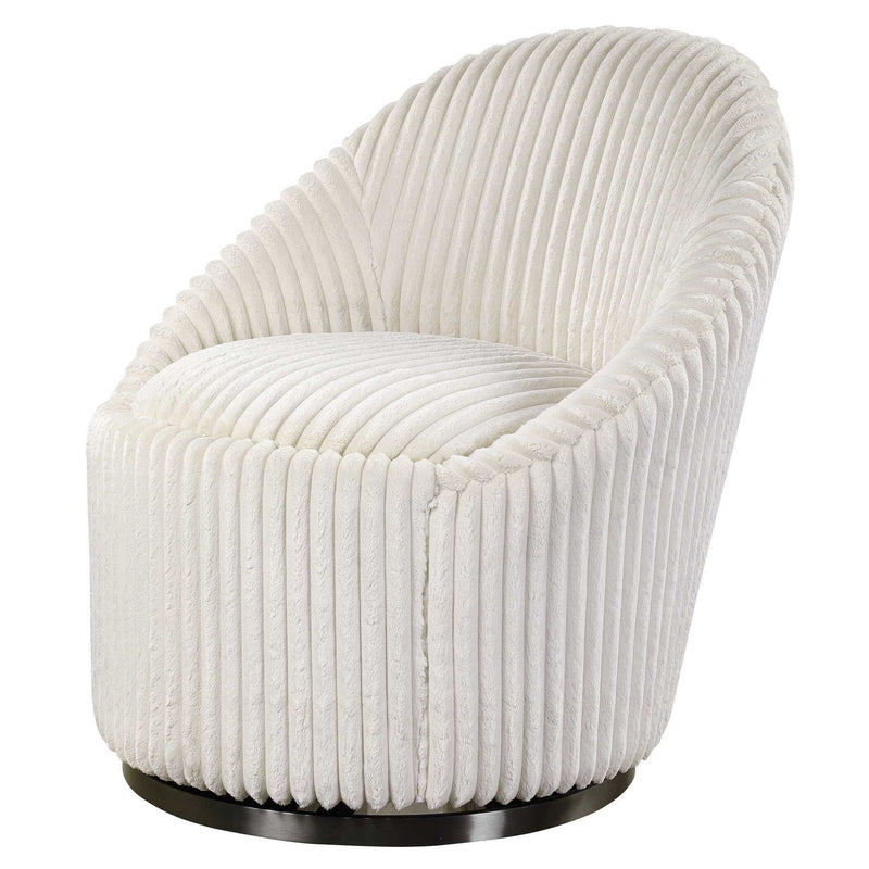 Uttermost Crue Fabric Swivel Chair with plush upholstery and modern design, showing a comfortable, stylish seating option.