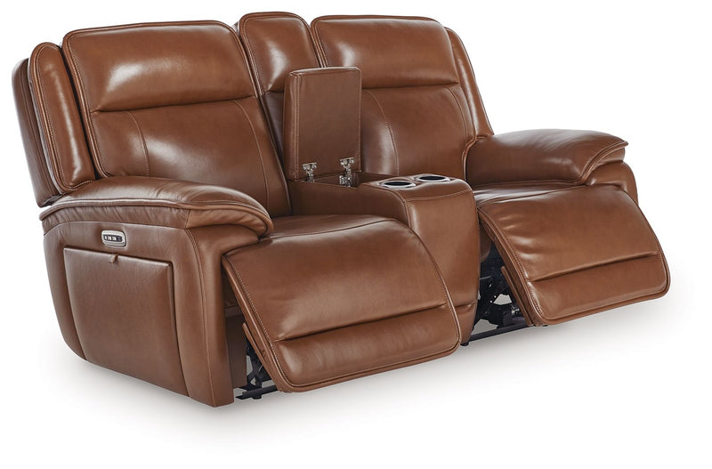 Healy Pier - Power Reclining Loveseat With Console / Adj Headrest - Chocolate - R&R Furniture Gallery (Fountain Valley, CA)