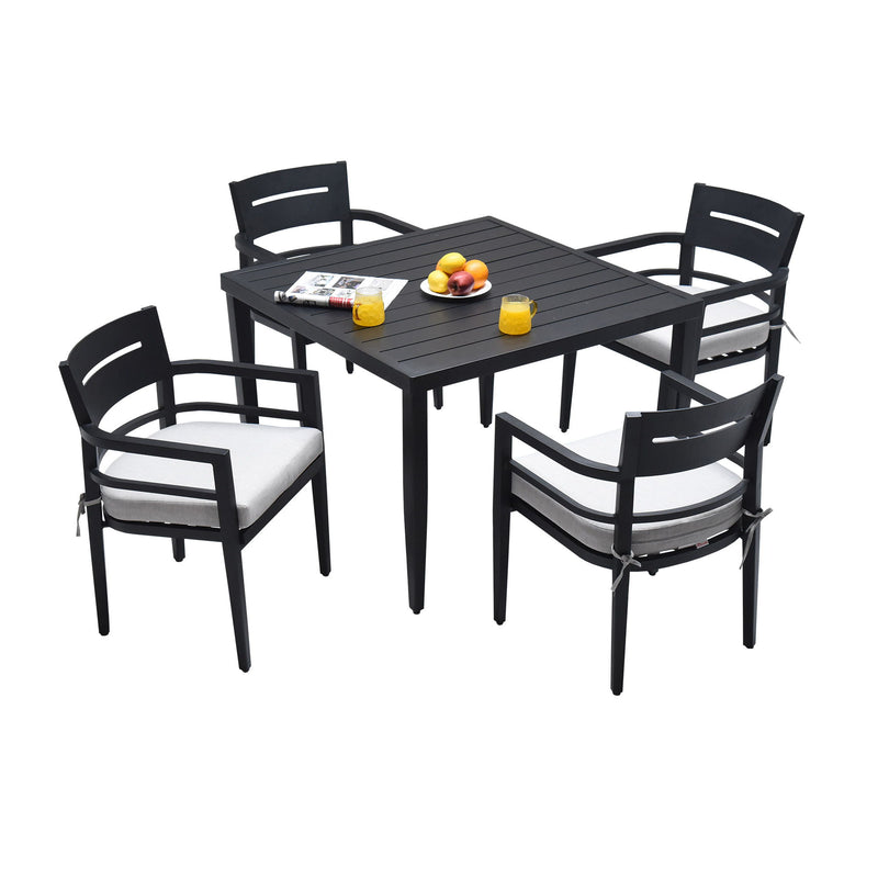 Outdoor Modern Dining Set, Chairs Sunbrella Cushioned And Dining Table With Umbrella Hole - R&R Furniture Gallery (Fountain Valley, CA)