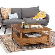 Handcrafted Warm Shaker coffee table from Simpli-Home with a smooth wooden finish and sturdy design.