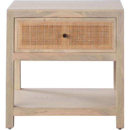 Sadler 1-Drawer Solid Mango Wood Accent Table in Natural Finish w/ Cane Door Fronts
