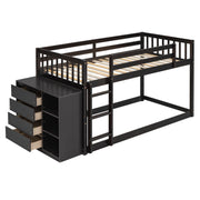 DreamHaus bunk bed with built-in four drawers and three shelves, featuring a sturdy wooden frame and modern design.
