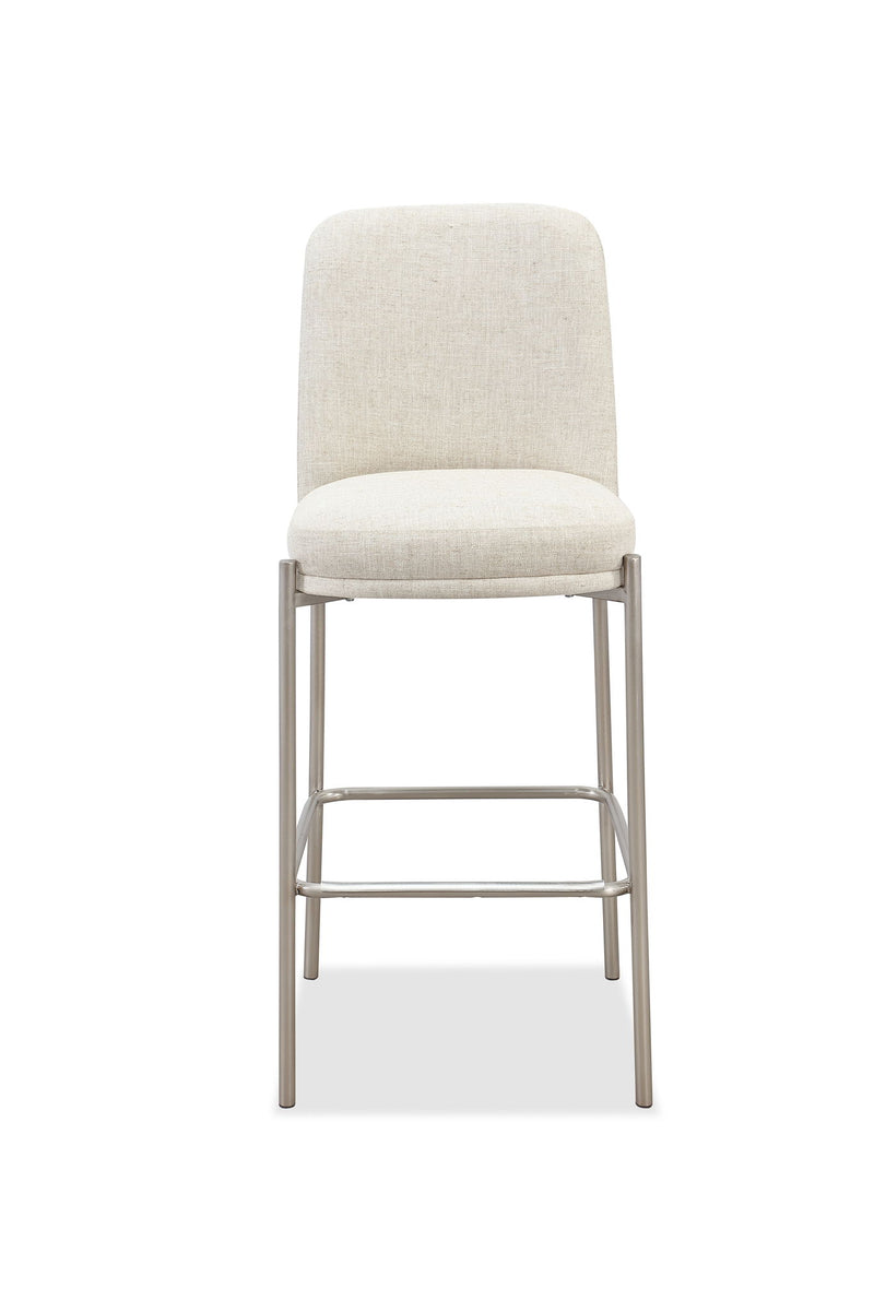 Dion Upholstered Bar Stool in Natural Light Linen and Brushed Nickel Metal