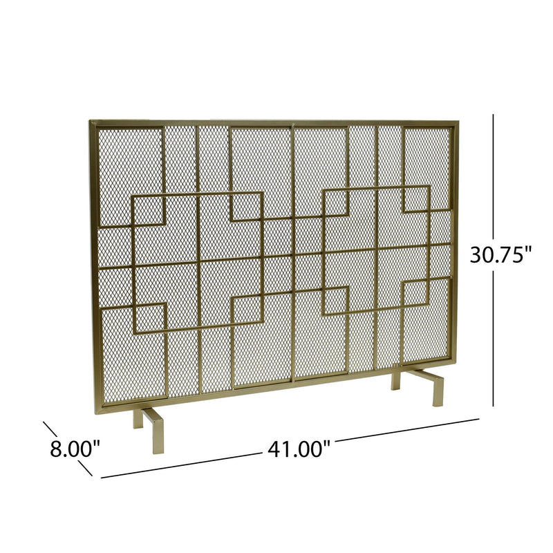 Modern single panel iron fire screen by Noble House featuring a sleek design to protect and decorate fireplace areas.