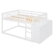 DreamHaus bunk bed with four drawers and three shelves, featuring a sturdy wooden frame and space-saving design.