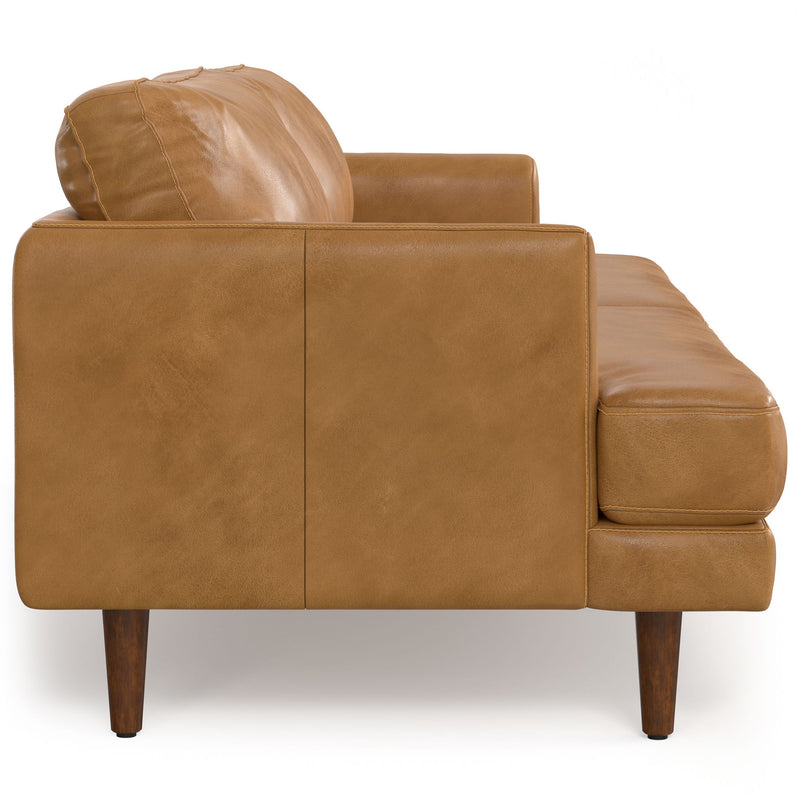 Livingston upholstered stationary sofa by Simpli-Home with plush fabric, cushioned back and armrests in a modern living room setting.
