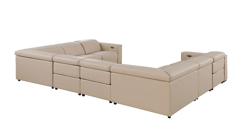 1208 - 8 Piece U Shaped Leather Sectional With 4 Power Recliners And Power Headrests - Beige