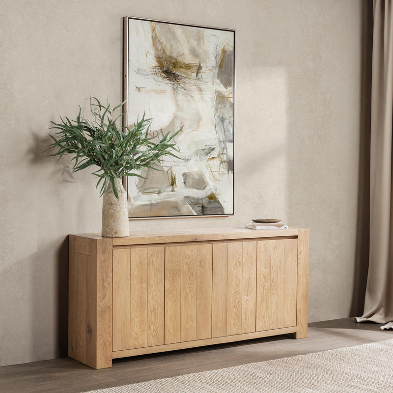 Classic Home Bristol 4-door cabinet buffet with wood finish and sleek design, featuring four spacious doors and modern hardware.
